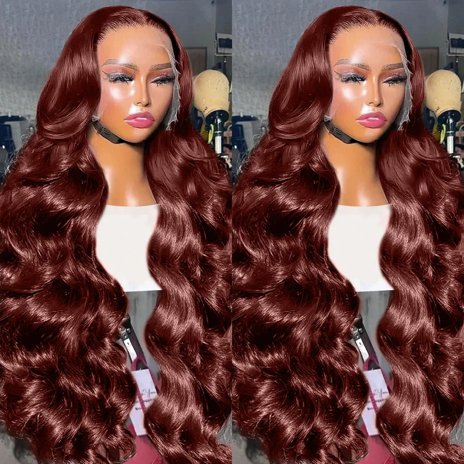 32-36 Inch Reddish Brown Body Wave Lace Front Human Hair Wig