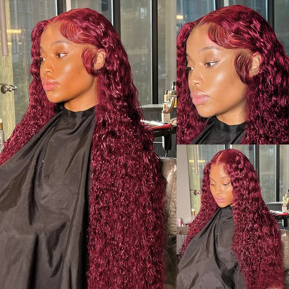 Affordable Burgundy Red 250 Density Lace Front Human Hair Wigs