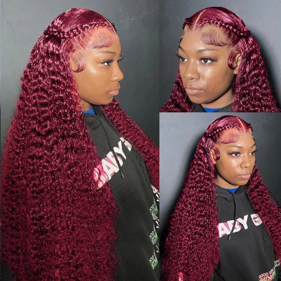 Affordable Burgundy Red 250 Density Lace Front Human Hair Wigs