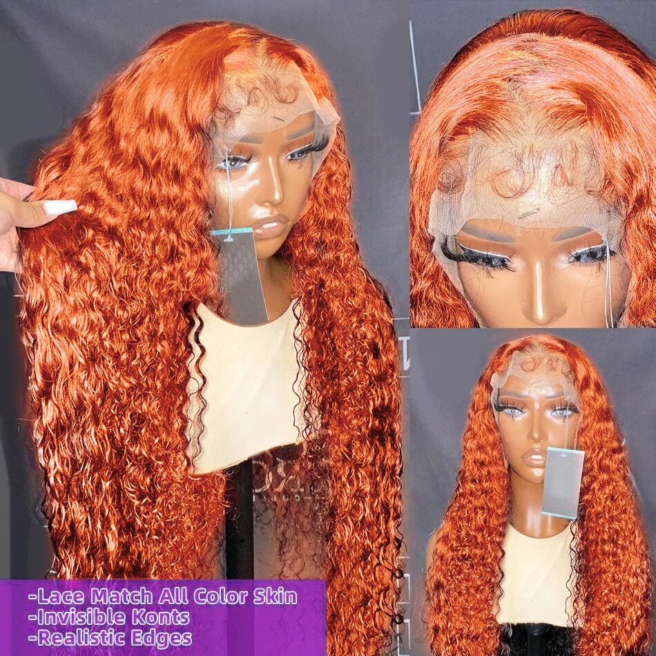 Orange Ginger Curly Wave 250 Density Lace Front Human Hair Wig