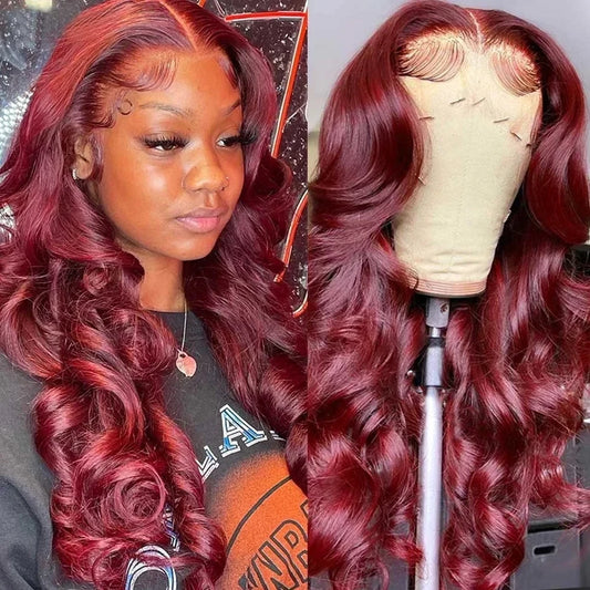 Luxurious Burgundy Body Wave Virgin Remy Lace Front Wig