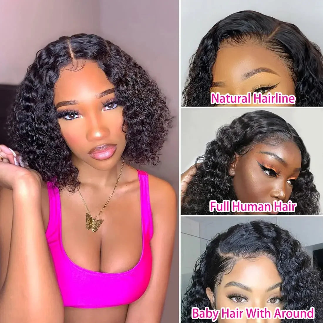 Natural Virgin Water Wave Bob Wig 13x4 Lace Front Human Hair