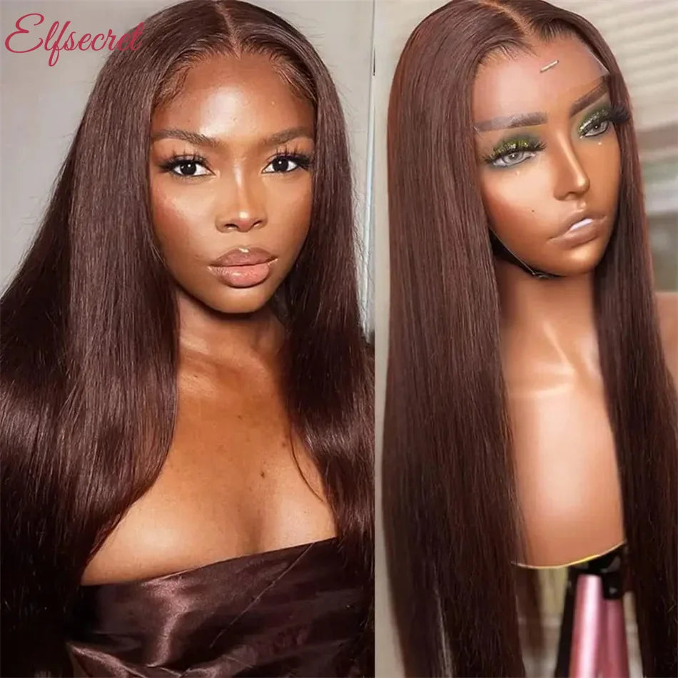 Chocolate Brown Virgin Remy Lace Front Wig, 150-180% Density, Silky