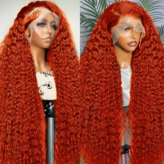 Orange Ginger Curly Wave 250 Density Lace Front Human Hair Wig