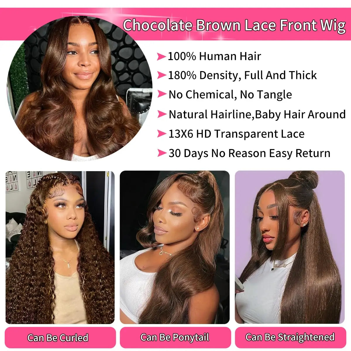 Chocolate Brown Body Wave Virgin Lace Front Wig | Human Hair