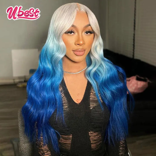 Ombre Silver Blue Body Wave Lace Front Wig | Affordable Wigs