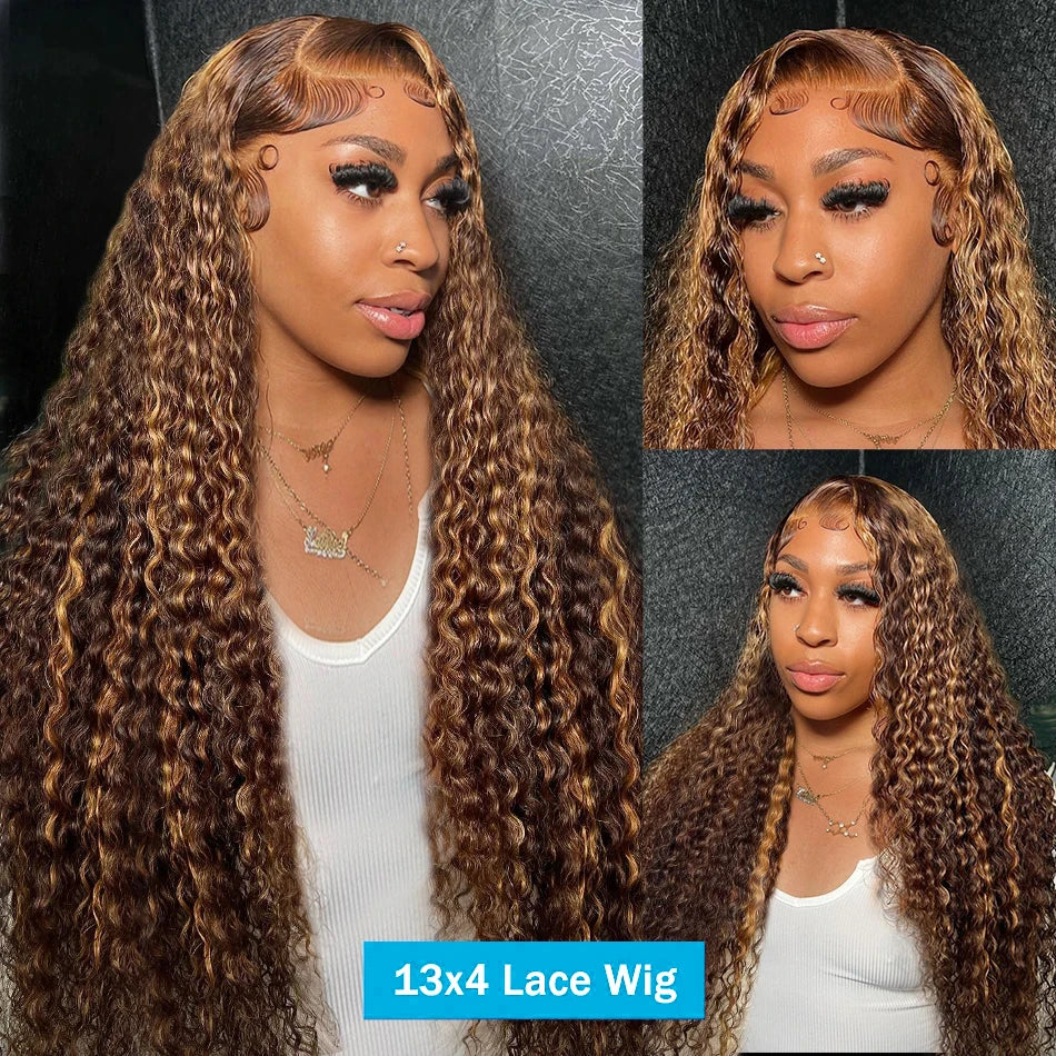 Highlight Ombre Curly Wig | 4/27 Color, Lace Front, Human Hair