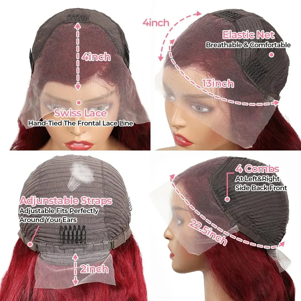 30-40” Burgundy Deep Wave Lace Front Wig | Virgin Human Hair