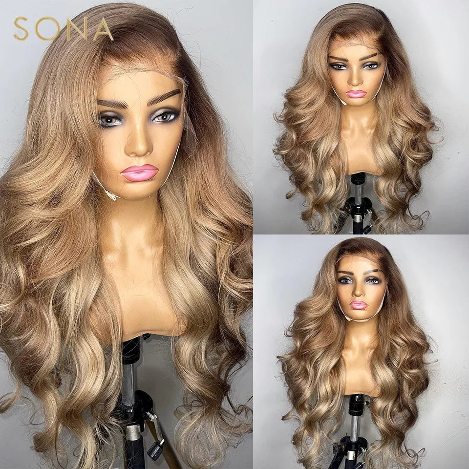 Ombre Honey Blonde 13x6 Lace Front Wig - HD, Virgin Human Hair