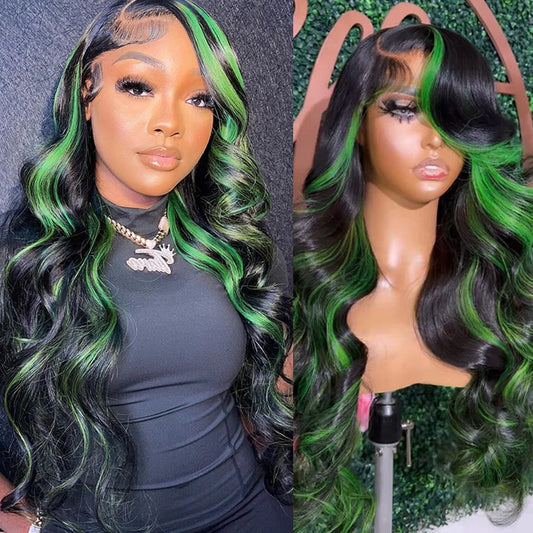 Green Body Wave Lace Frontal Wig – 13x6 HD Human Hair 38 Inch