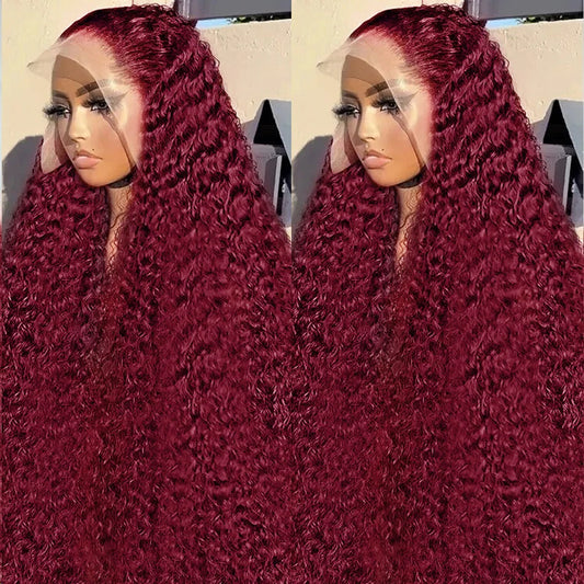 Affordable Burgundy Red 250 Density Lace Front Human Hair Wigs