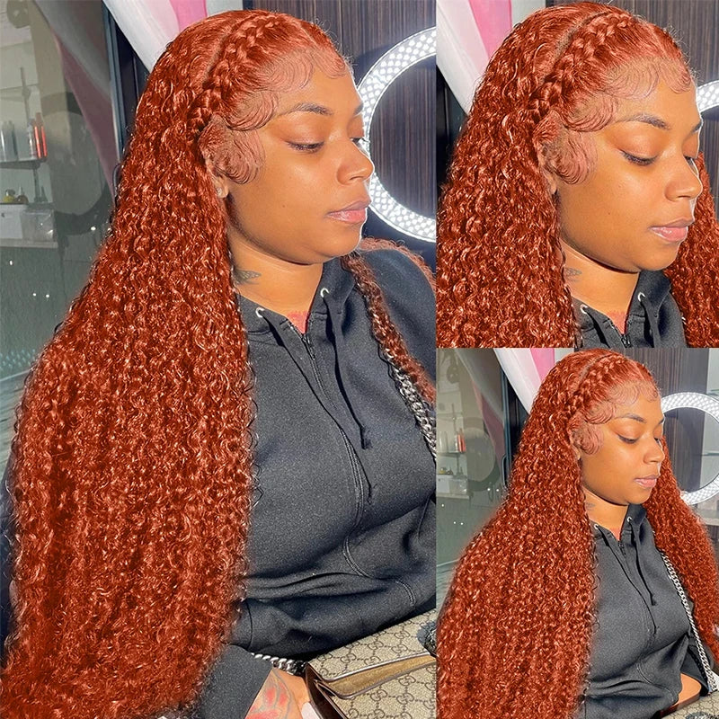 Orange Ginger Curly Wave 250 Density Lace Front Human Hair Wig