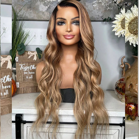 Golden Honey Blonde V Part Wig – 100% Human Hair Loose Wave