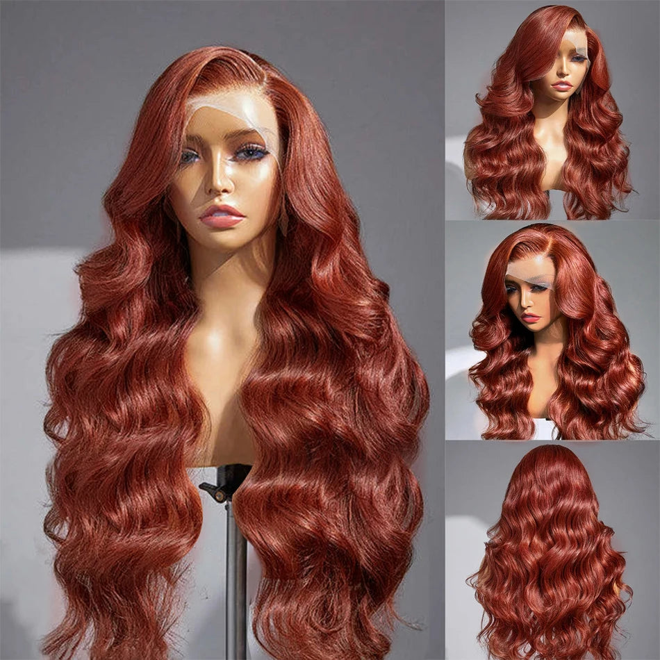 30-32" Reddish Brown Body Wave Lace Front Human Hair Wig