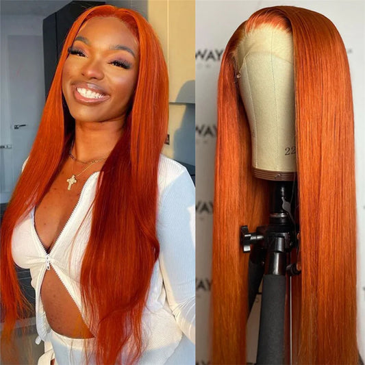 Luxurious Orange Ginger Remy Human Hair Lace Front Wig