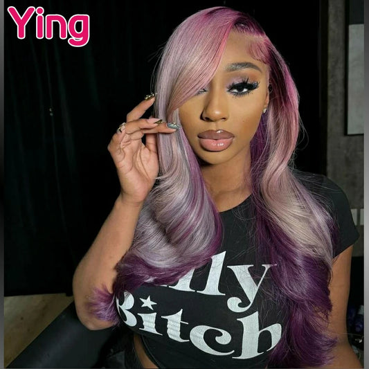 Affordable Silver Purple Body Wave 13x6 Lace Front Wig