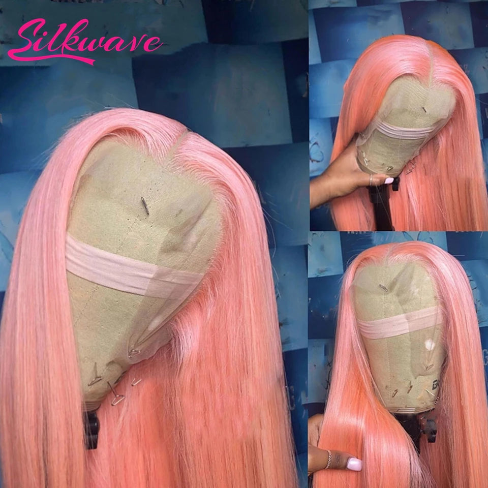 30-36" Pink Lace Front Human Hair Wig HD Lace Glueless Wigs