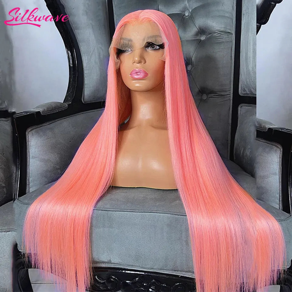 30-36" Pink Lace Front Human Hair Wig HD Lace Glueless Wigs