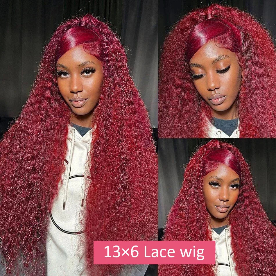 30-40” Burgundy Deep Wave Lace Front Wig | Virgin Human Hair