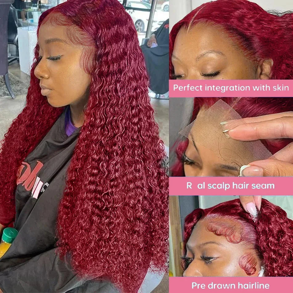 Affordable Burgundy Red 250 Density Lace Front Human Hair Wigs