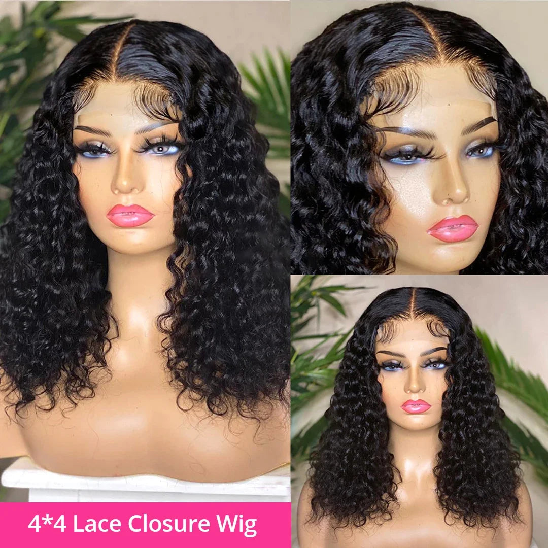 Natural Virgin Water Wave Bob Wig 13x4 Lace Front Human Hair