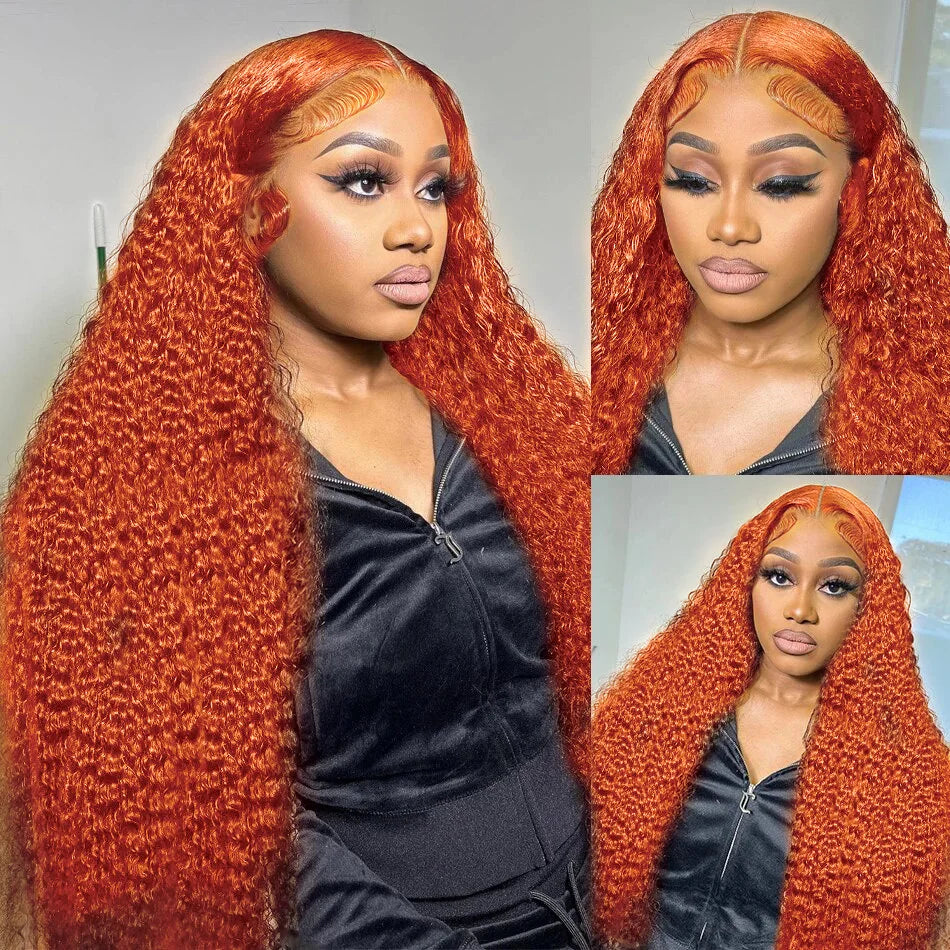 Orange Ginger Curly Wave 250 Density Lace Front Human Hair Wig