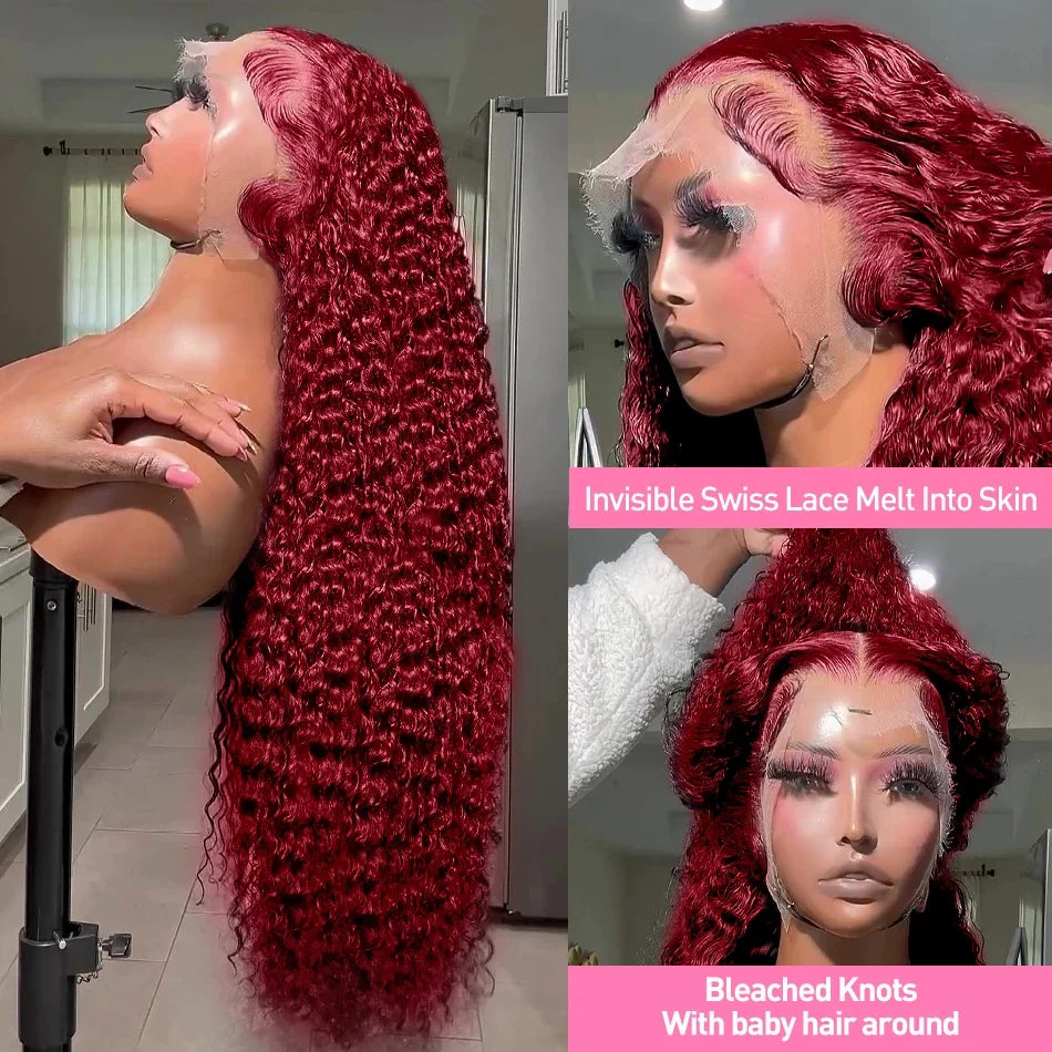 Affordable Burgundy Red 250 Density Lace Front Human Hair Wigs