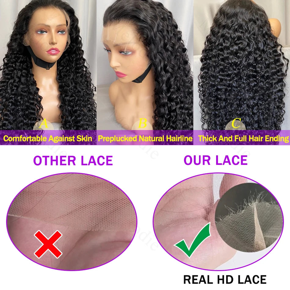 250 Density Curly Human Hair Lace Front Wig - 13x6 HD, Natural