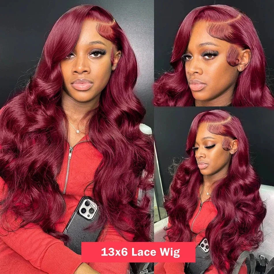 30-40 Inch Burgundy Lace Front Wigs 250 Density HD Human Hair