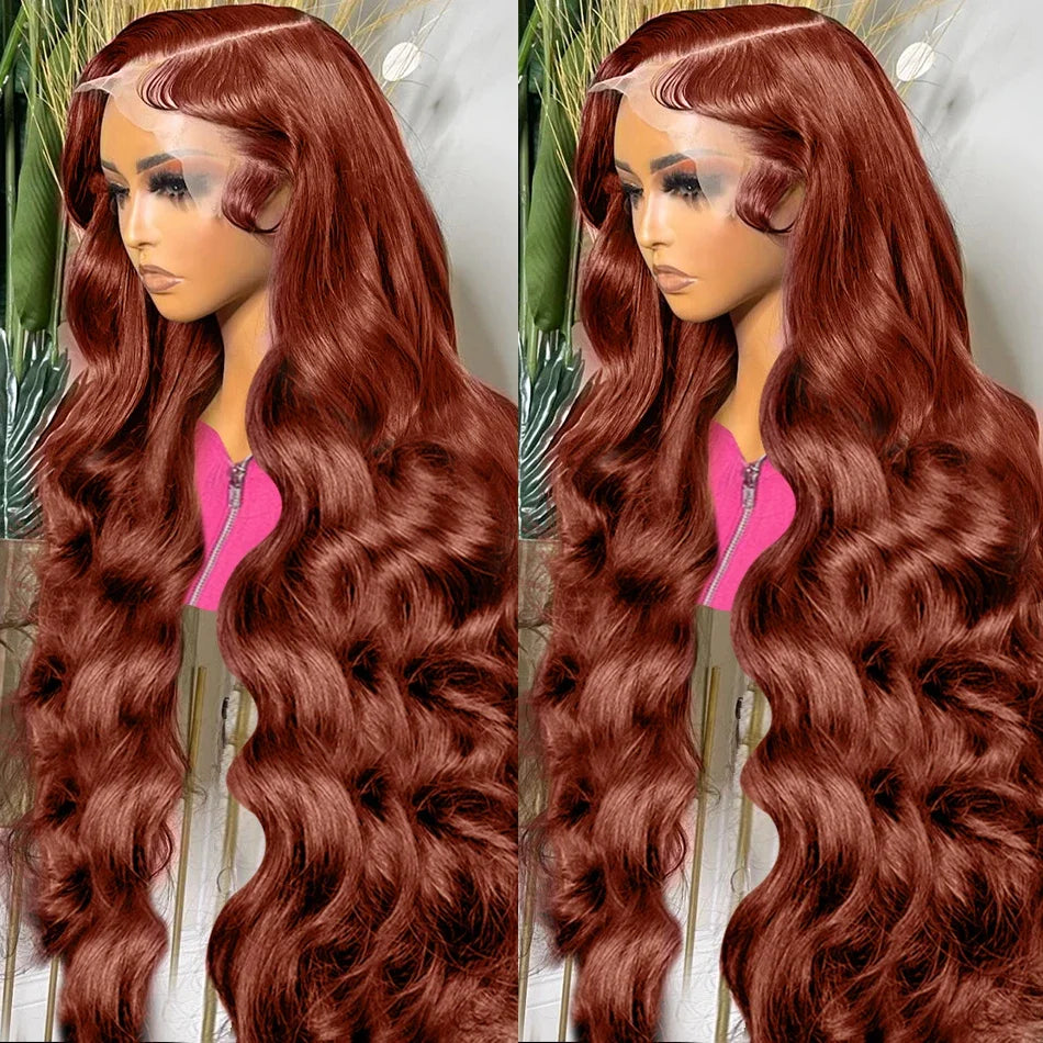 30-32" Reddish Brown Body Wave Lace Front Human Hair Wig