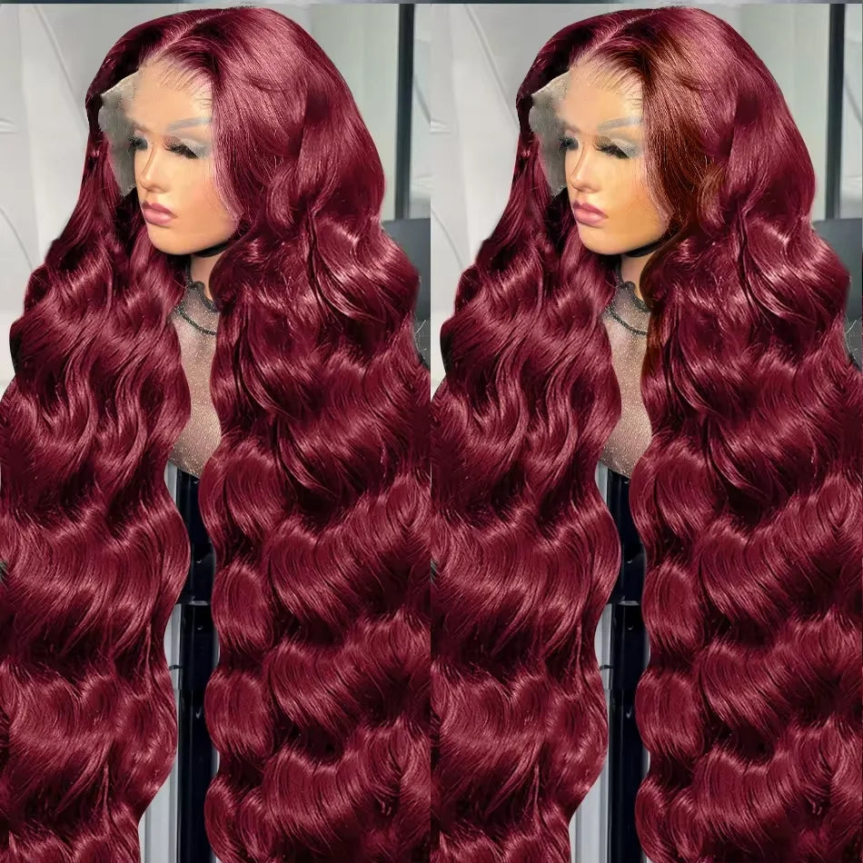 30-40 Inch Burgundy Lace Front Wigs 250 Density HD Human Hair