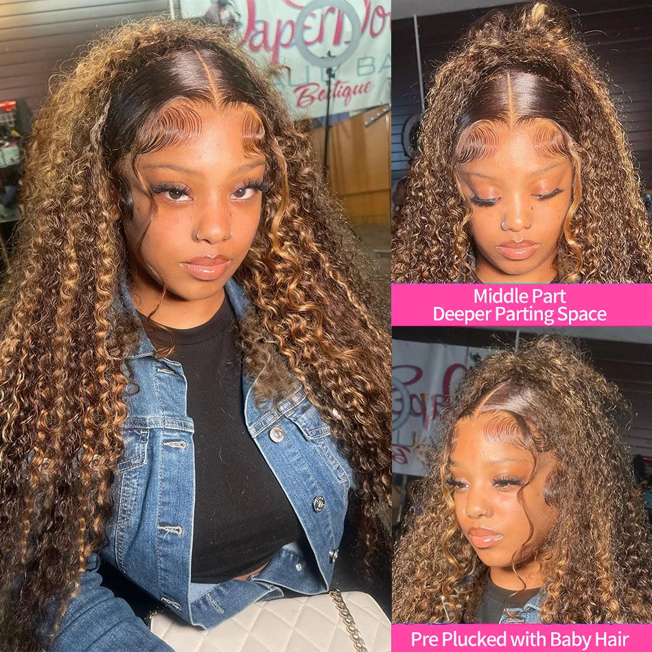 Highlight Ombre Curly Wig | 4/27 Color, Lace Front, Human Hair