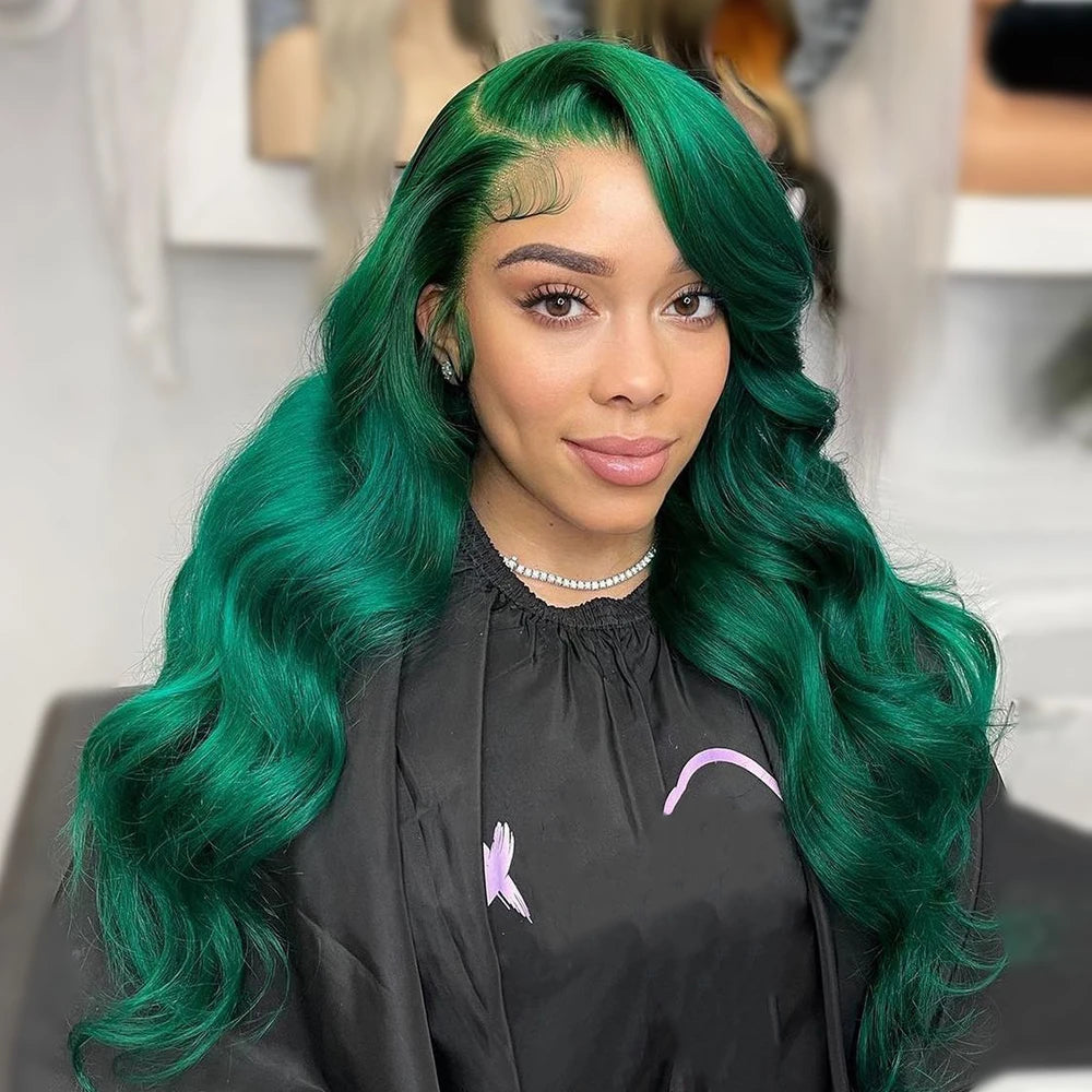 Green 13x6 HD Lace Front Body Wave Virgin Human Hair Wig - 250