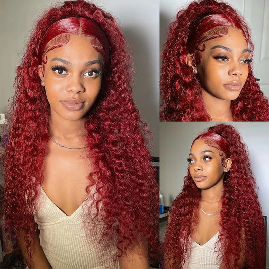 Burgundy Lace Front Kinky Curly Human Hair Wig for Women