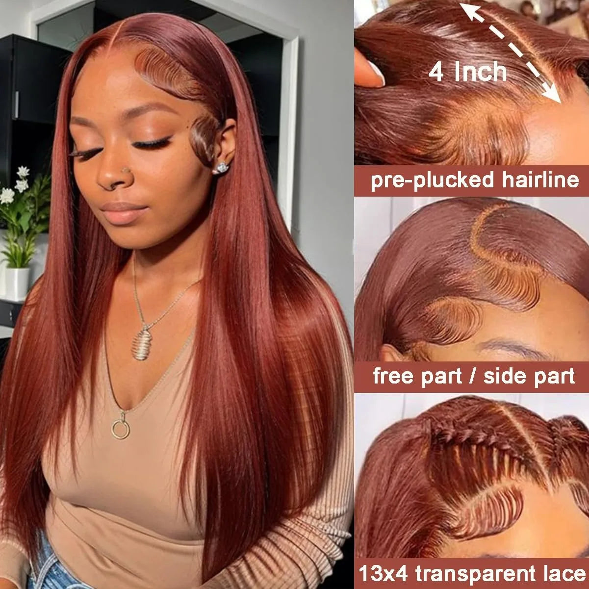 Reddish Brown 13x4 Lace Front Wig | 180% Density, 100% Human Hair