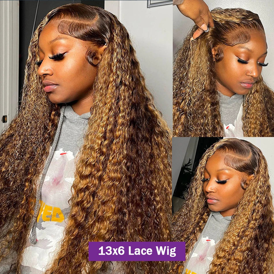 Highlight Ombre Curly Wig | 4/27 Color, Lace Front, Human Hair