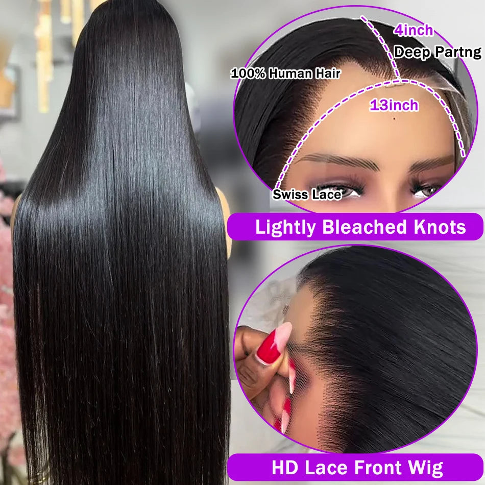 40" Bone Straight Human Hair Lace Front Wig - HD Transparent, Glueless