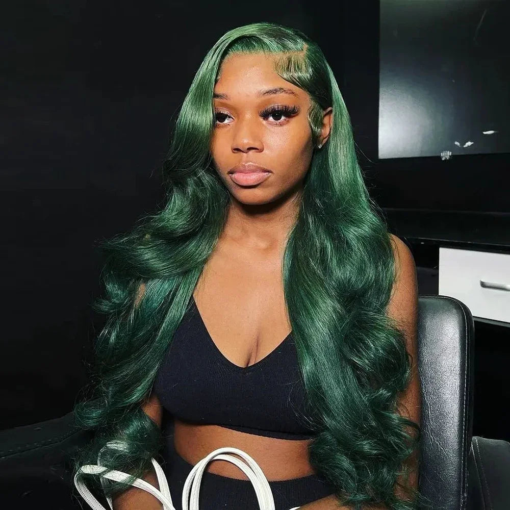 Dark Green Lace Front Wig | Brazilian Remy, 13x4 & 13x6, 250%