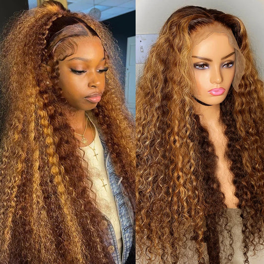 Highlight Ombre Curly Wig | 4/27 Color, Lace Front, Human Hair