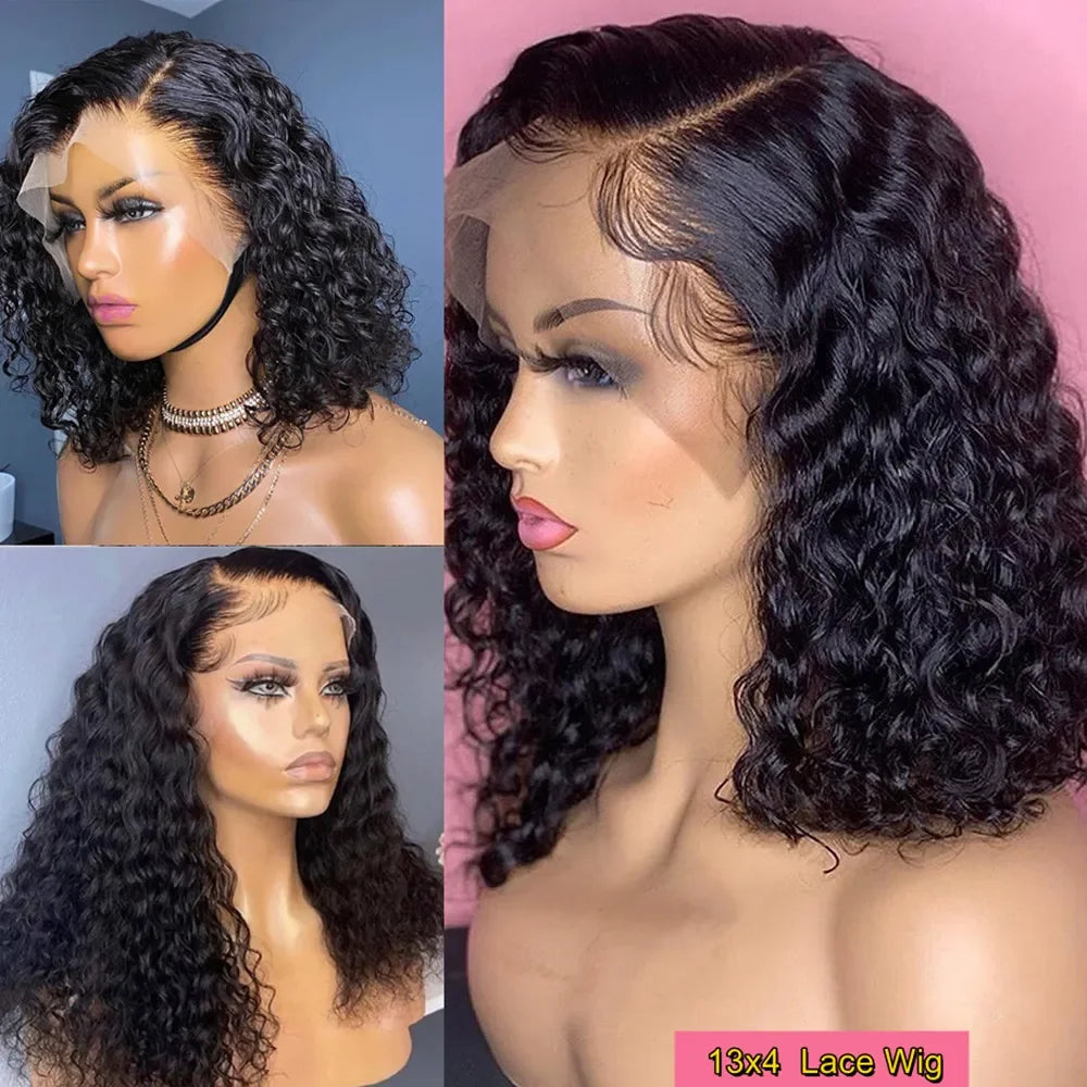 Natural Virgin Water Wave Bob Wig 13x4 Lace Front Human Hair