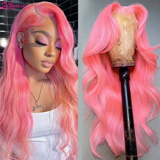 Luxurious Pink Lace Front Wig - Natural Human Hair, 13x6, 150-180%